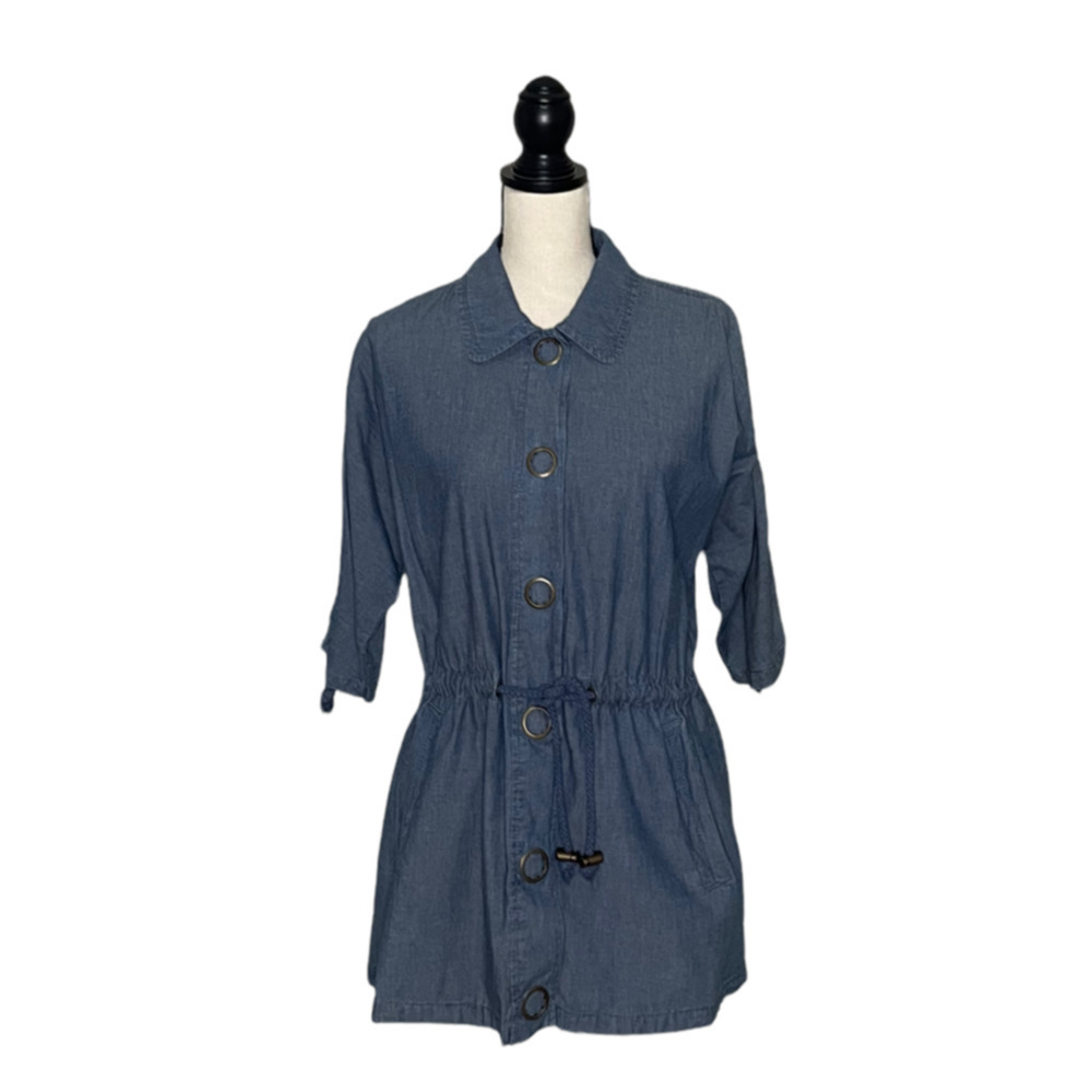 Ami Denim Shirt Blue Chambray Front Large Snap Close Cotton Casual‎ Relax Small